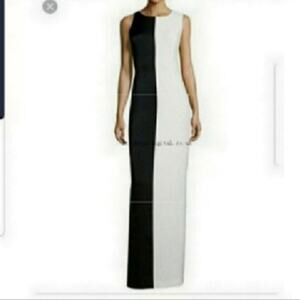 Halston Heritage Color Block White/Black Maxi Evening Gown Size 4